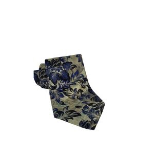 Hubert Milano Mens Silk Blend Floral Jacquard Necktie Blue Gold Ken's Man's Shop